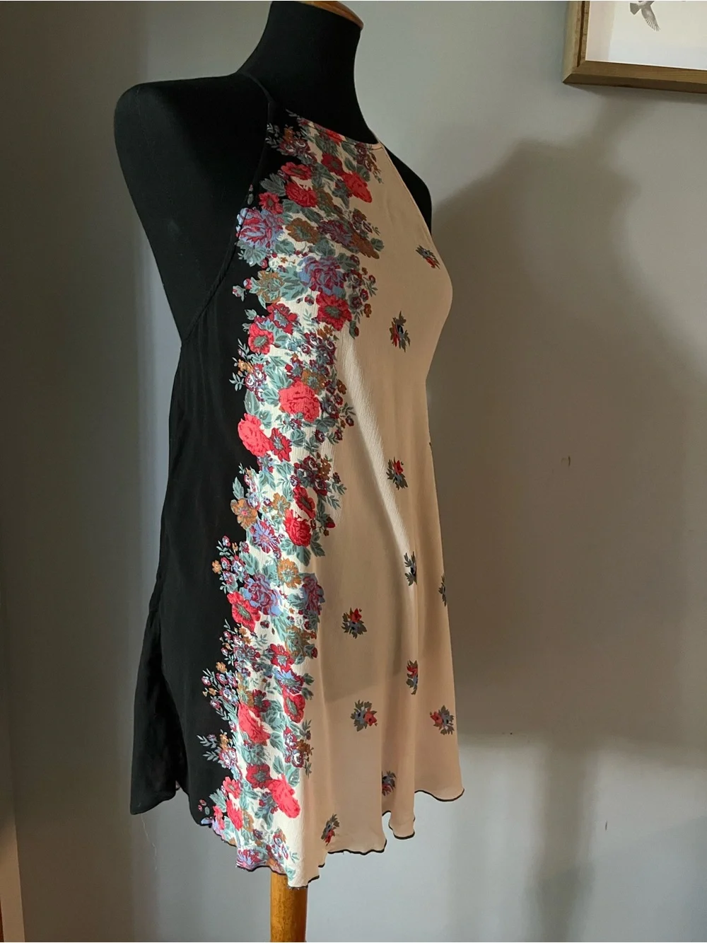 Intimately Free People Floral Halter Swing Slip Dress Nude & Black Boho Size XS - Picture 2 of 5